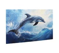 Liorosa Ocean'S Acrobat - Puzzle vibrante da 500 pezzi, delfino che sfonda le onde illuminate dal sole, arte marina in legno di alta qualità, pezzi si adattano perfettamente, divertiti a risolvere i