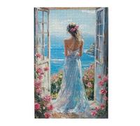 Liorosa Ocean'S Muse - Puzzle da 1000 pezzi per adulti, figura con abito blu in cornice antica, puzzle in legno di arte costiera sfidante, rilassamento profondo per te stesso, regalo per un amico