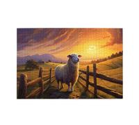 Liorosa Pecore della fattoria 1000 pezzi di puzzle in legno per adulti, bellissimo paesaggio pianura al tramonto, pezzi si adattano perfettamente, adatti per la ricreazione in famiglia, goditi il