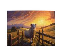 Liorosa Pecore della fattoria 500 pezzi di puzzle in legno per adulti, bellissimo paesaggio pianura al tramonto, pezzi si adattano perfettamente, adatti per la ricreazione in famiglia, goditi il
