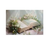 Liorosa Poesia in fiore - Puzzle per adulti 1000 pezzi, libro invecchiato con delicati fiori selvatici che emergono dalle sue pagine, pezzi si adattano perfettamente, completo di famiglia e amici