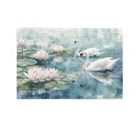 Liorosa Pond White Swan - Puzzle da 1000 pezzi per adulti, morbida estetica in stile acquerello, pezzi si adattano perfettamente, ideale per relax e divertimento in famiglia, dimentica i problemi