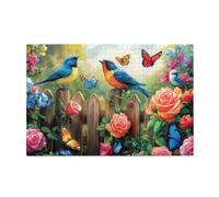 Liorosa puzzle 1000 pezzi rapsodia aviaria, uccelli e farfalle sulla recinzione di un divertente giardino paradisiaco, sfida cerebrale, colori incredibilmente vivaci, divertiti a risolvere enigmi con