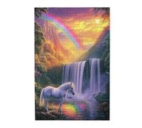 Liorosa Puzzle a cascata incantata per adulti, 1000 pezzi, maestoso cavallo bianco alla cascata arcobaleno al tramonto dorato, arte fantasy in legno di alta qualità, ogni pezzo è unico, splendida