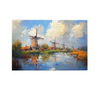 Liorosa puzzle a flusso di mulino a vento per adulti 1000 pezzi, classico paesaggio estetico retrò pittura a olio, pezzi si adattano perfettamente, rilassamento profondo per te stesso, piacere sia per