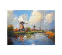 Liorosa puzzle a flusso di mulino a vento per adulti 500 pezzi, classico paesaggio estetico retrò pittura a olio, pezzi si adattano perfettamente, rilassamento profondo per te stesso, piacere sia per