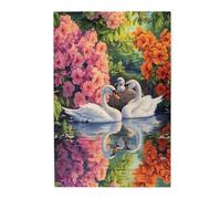 Liorosa Puzzle a specchio dello stagno per adulti 1000 pezzi, piume di cigno in acqua ferma con fogliame, scena impegnativa delle zone umide, estetica dai colori morbidi, divertiti a risolvere puzzle