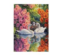 Liorosa Puzzle a specchio dello stagno per adulti 500 pezzi, piume di cigno in acqua ferma con fogliame, scena impegnativa delle zone umide, estetica dai colori morbidi, divertiti a risolvere puzzle