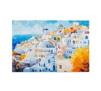 Liorosa Puzzle con ciondolo dell'isola greca 1000 pezzi, architettura bianca classica testurizzata, ogni pezzo è unico, hobby e sfide esplorative, adatto per la ricreazione familiare e la decorazione