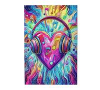 Liorosa Puzzle con cuffie a forma di cuore vibranti per adulti 1000 pezzi, puzzle in legno colorato astratto per gli amanti della musica, splendida opera d'arte, montaggio pratico della tua
