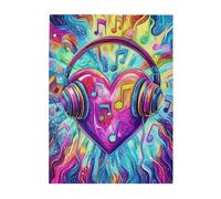 Liorosa Puzzle con cuffie a forma di cuore vibranti per adulti 500 pezzi, puzzle in legno colorato astratto per gli amanti della musica, splendida opera d'arte, montaggio pratico della tua decorazione