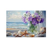 Liorosa puzzle costiera natura morta per adulti 1000 pezzi, fiori freschi con stelle marine e conchiglie, ogni pezzo è unico, brainstorming per alleviare lo stress, dimenticare i problemi della vita