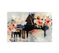 Liorosa Puzzle da 1000 pezzi con acquerello da sogno di pianoforte e fiori freschi per adulti, puzzle artistico in legno unico per il relax creativo, hobby esplorativi e sfide, per gli amanti della