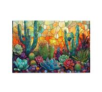 Liorosa Puzzle da 1000 pezzi con cactus del deserto al crepuscolo sotto vetro fratturato per adulti, design astratto impegnativo, sollievo dallo stress, esercizio pratico e pazienza di pensiero