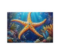 Liorosa Puzzle da 1000 pezzi con stelle marine arancioni vivaci nel mare blu, circondato da coralli colorati e bolle danzanti, i pezzi si adattano perfettamente, divertiti a risolvere puzzle con la