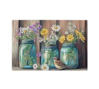 Liorosa Puzzle da 1000 pezzi per adulti affascinante composizione floreale in barattoli di vetro, allegro sfondo in legno rustico, colori vivaci, montaggio pratico della tua decorazione artistica da