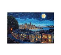 Liorosa Puzzle da 1000 pezzi per adulti Affascinante notte sul lungomare, case vivaci con finestre luminose e skyline torreggiante, completo di famiglia e amici, sollievo dallo stress piacere