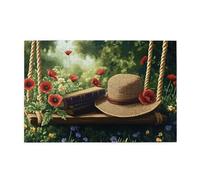 Liorosa Puzzle da 1000 pezzi per adulti, angolo di lettura in campagna, libri aperti e cappello da sole in mezzo a fiori selvatici, ogni pezzo è unico, piacere sia per il corpo che per la mente