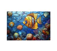 Liorosa Puzzle da 1000 pezzi per adulti colori barriera corallina di vetro, pesce con conchiglie in vetro in acque azzurre, puzzle marino in legno, completo di famiglia e amici, dimentica i problemi