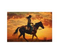 Liorosa Puzzle da 1000 pezzi per adulti - cowboy solitario a cavallo nel tramonto dorato, scena serena della prateria, design vibrante e unico, profondo relax per te, divertente opera d'arte per