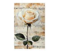 Liorosa Puzzle da 1000 pezzi per adulti - Elegante rosa bianca su spartiti musicali vintage, puzzle in legno con tema musicale romantico, piacere sia corpo che mente, goditi il processo di risoluzione