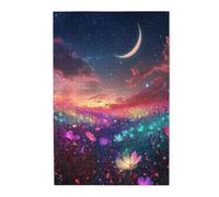 Liorosa Puzzle da 1000 pezzi per adulti, fantasia celeste con luna crescente e fiori luminosi, puzzle artistico in legno dai colori vivaci del crepuscolo, per adulti, divertiti a risolvere puzzle con