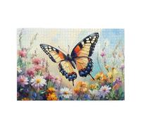Liorosa Puzzle da 1000 pezzi per adulti farfalla con ali colorate appollaiate su fiori multicolore, puzzle in legno con scena del giardino dettagliata, divertiti a risolvere puzzle con la famiglia e