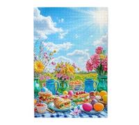 Liorosa Puzzle da 1000 pezzi per adulti festa all'aperto, crogiolarsi nella bellezza di un prato pieno di fiori con un tavolo pieno di chicche. Perfetto per alleviare lo stress, creando un'atmosfera