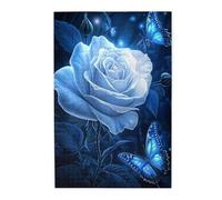 Liorosa Puzzle da 1000 pezzi per adulti Incantesimo al chiaro di luna, rosa blu con petali di cristallo e farfalle in giardino mistico, arte fantasy in legno di alta qualità, ogni pezzo è unico
