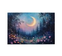 Liorosa Puzzle da 1000 pezzi per adulti - incantesimo floreale al chiaro di luna, mezzaluna su viola fiori selvatici nelle foreste mistiche, piacere alleviare lo stress, regalo adatto agli amici di
