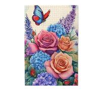 Liorosa Puzzle da 1000 pezzi per adulti incantevole giardino, arance, blu e viola fiori con farfalle delicate. Puzzle in legno con pezzi di alto dettaglio. Portare l'arte della natura all'interno.