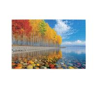 Liorosa Puzzle da 1000 pezzi per adulti Lakeside Reverie, alberi cortecciati d'argento in autunno splendore, acque speculari con pietre colorate, fotografia di paesaggi moderni, impegnativi esercizi