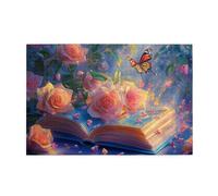 Liorosa Puzzle da 1000 pezzi per adulti - libro incantato giardino puzzle in legno, grappolo di rose incandescente e farfalle su libro antico con accenti di cristallo, estetica dai colori tenui