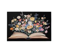Liorosa Puzzle da 1000 pezzi per adulti nuovi fiori, petali in tonalità arcobaleno contro copertina di libri invecchiati, regalo di alta qualità per gli amanti dei libri, ogni pezzo è unico, montaggio