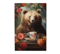 Liorosa Puzzle da 1000 pezzi per adulti orso caffè colazione, design vintage giardino fauna selvatica, ogni pezzo è unico, adatto per la ricreazione in famiglia, esercitare abilità pratiche e pensiero