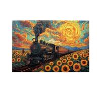Liorosa Puzzle da 1000 pezzi per adulti - paesaggio locomotiva post-impressionista, treno audace pennellata tra fioriture vivaci, allevia lo stress e goditi il divertimento di risolvere enigmi