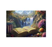 Liorosa Puzzle da 1000 pezzi per adulti pagine del paradiso, libri antichi con frutta natura morta contro la cascata, puzzle sfidanti per gli amanti dei libri, pezzi si adattano perfettamente, regalo