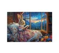 Liorosa Puzzle da 1000 pezzi per adulti - Storytime al chiaro di luna, accogliente coniglio bianco che legge in letto floreale con vista sulle montagne stellate, ogni pezzo è unico, esercita abilità