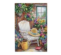 Liorosa Puzzle da 1000 pezzi per adulti stravagante rifugio da giardino, sedia bianca, fiori in fiore e cappello di paglia. Ideale per rilassarsi e divertirsi in famiglia, divertiti a risolvere puzzle