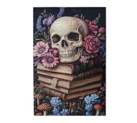 Liorosa Puzzle da 1000 pezzi per adulti - Teschio su libri antichi con fiori, puzzle in legno gotico di natura morta artistica, meravigliosa immaginazione, opera d'arte unica per adulti, regalo per