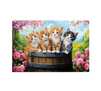 Liorosa Puzzle da 1000 pezzi per adulti - Trio di gattini da giardino, tre adorabili gatti con annaffiatoio blu tra fiori in fiore, design unico e bello, piacere antistress