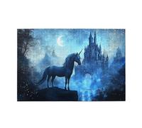 Liorosa Puzzle da 1000 pezzi - Unicorni incantati e castello al chiaro di luna, puzzle fantasy in legno per adulti, scena notturna impegnativa e magica, adatto per serate di gioco di festa, piacere
