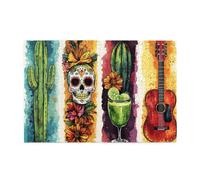 Liorosa Puzzle da 1000 pezzi vibrante a forma di serenata di cactus, fico d'india e chitarra in vetro colorato, pezzi si adattano perfettamente, completi di familiari e amici, dimentica i problemi