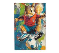 Liorosa Puzzle da 1000 pezzi vibrante campione di calcio dei cartoni animati, scoiattolo allegro in posa sportiva puzzle in legno per gli amanti degli animali, rilassamento profondo per te stesso