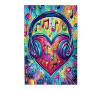 Liorosa Puzzle da 1000 pezzi vibrante cuore musica arcobaleno, cuffie ornate con note colorate, puzzle artistico in legno di alta qualità per la visualizzazione, ogni pezzo è unico, regalo per amici e