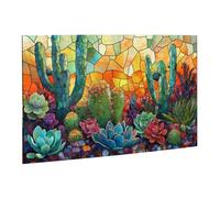 Liorosa Puzzle da 500 pezzi con cactus del deserto al crepuscolo sotto vetro fratturato per adulti, design astratto impegnativo, sollievo dallo stress, esercizio pratico e pazienza di pensiero