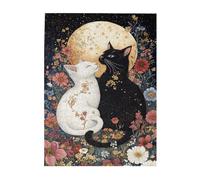 Liorosa Puzzle da 500 pezzi con gatti notturni stellati per adulti, due felini che si coccolano nel campo di fiori lunari, design vivace e unico, ideale per serate di gioco, regali per amici e