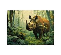 Liorosa Puzzle da 500 pezzi guardiano della foresta pluviale per adulti - rinoceronte divertente tra le felci, estetica classica vintage, hobby e sfide esplorative, opere d'arte uniche per adulti