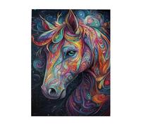 Liorosa Puzzle da 500 pezzi, mistico destriero in colori caleidoscopi, pezzi in legno di alta qualità con design a illusione ottica, splendida opera d'arte, piacere sia per il corpo che per la mente