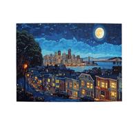 Liorosa Puzzle da 500 pezzi per adulti Affascinante notte sul lungomare, case vivaci con finestre luminose e skyline torreggiante, completo di famiglia e amici, sollievo dallo stress piacere